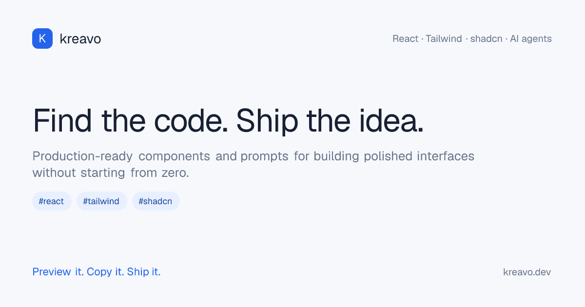 Kreavo — Find the code. Ship the idea.
